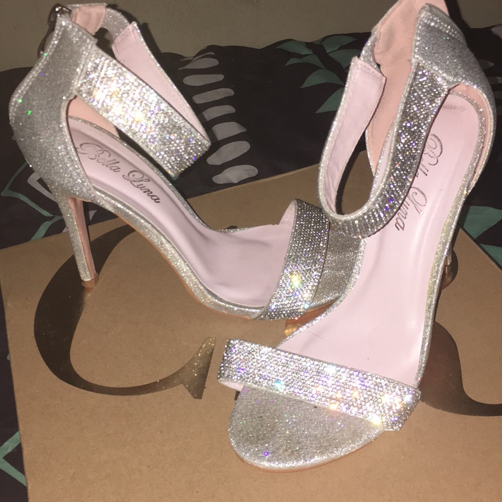 Silver sparkle heels